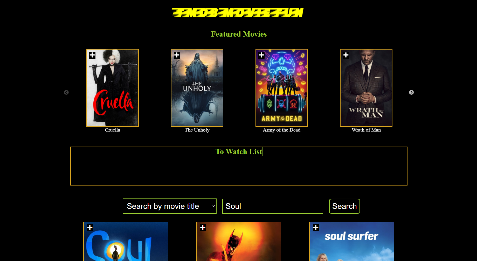 dark themed movie search website front-page